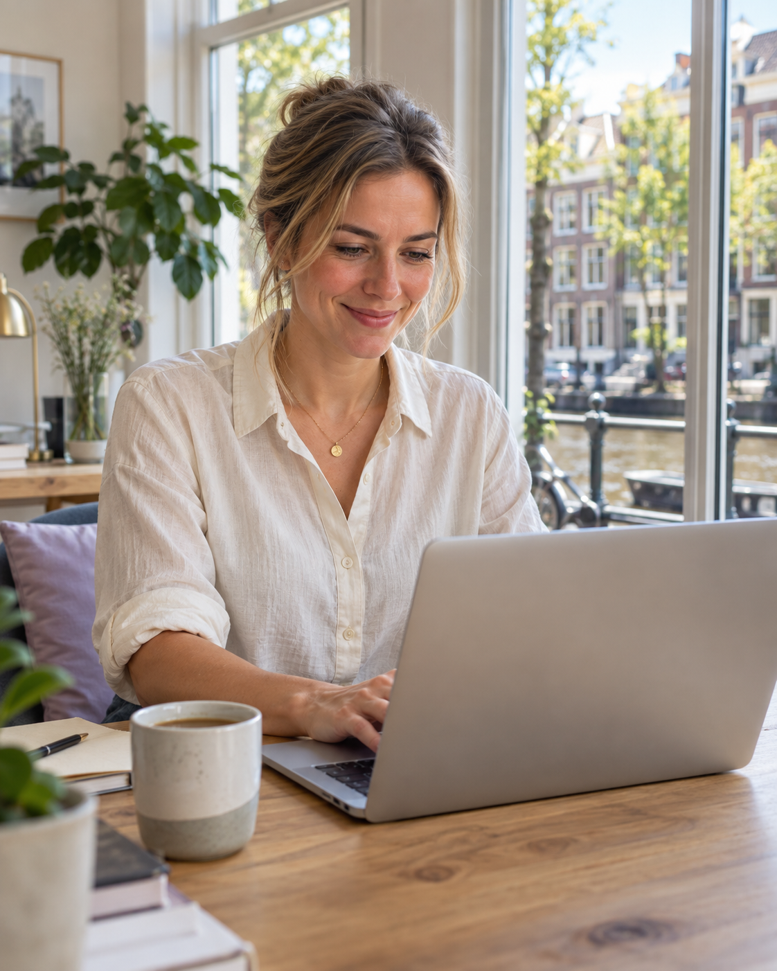 Een videomaker die op een laptop werkt