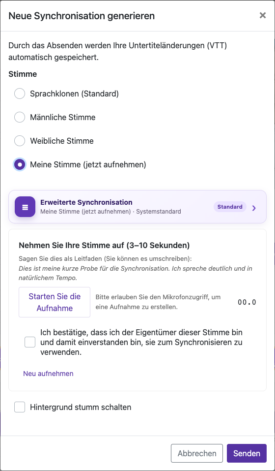 3–10 Sekunden aufnehmen — Desktop