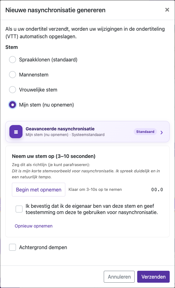 Neem 3–10 seconden op — Desktop