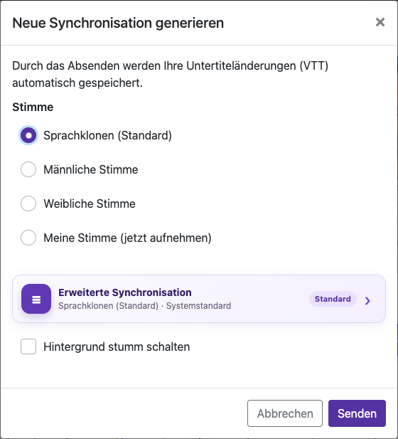 Synchronisationsoptionen öffnen — Desktop