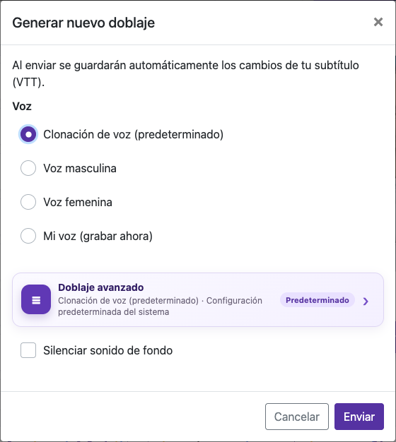 Abre las opciones de doblaje — Ordenador