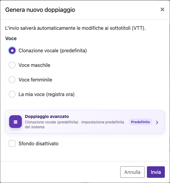Apri le opzioni di doppiaggio — Computer