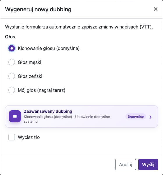 Otwórz opcje dubbingu — Komputer