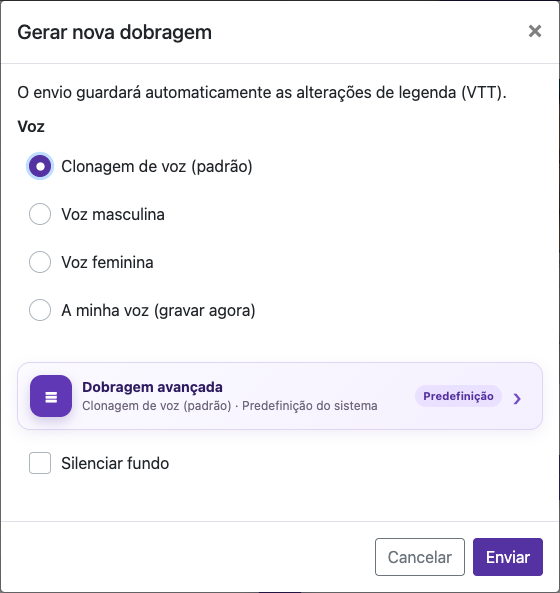 Abra as opções de dublagem — Computador