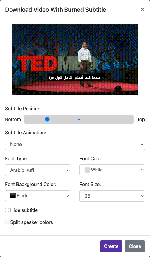 Set the caption appearance — Desktop