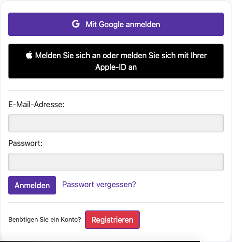 Anmelden — Desktop