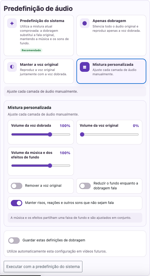 Ajuste música e efeitos — Computador