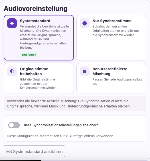 Stimme und Mischung auswählen — Desktop