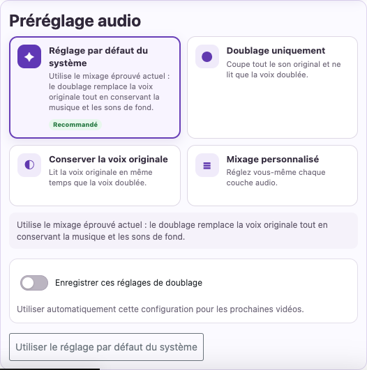 Choisir une voix et un mixage — Ordinateur