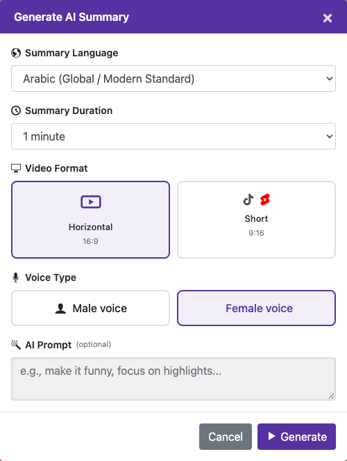 Choose the summary options — Desktop