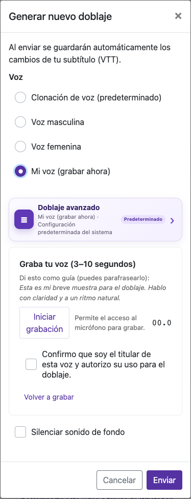 Graba 3–10 segundos — Móvil