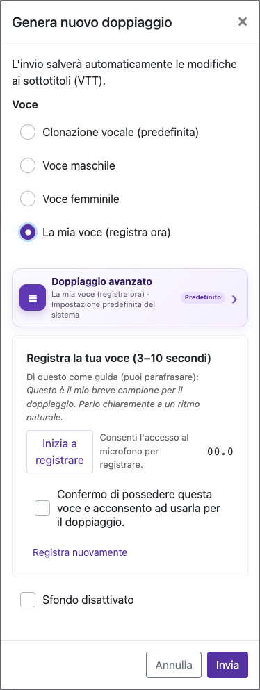 Registra 3–10 secondi — Mobile