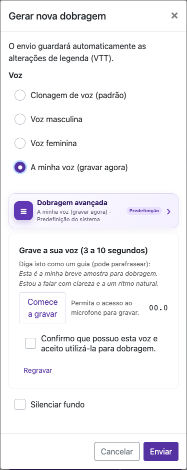 Grave 3–10 segundos — Celular
