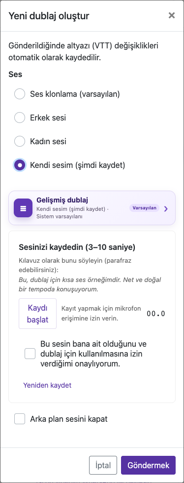 3–10 saniye kaydedin — Mobil