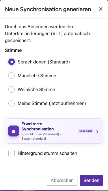 Synchronisationsoptionen öffnen — Mobil