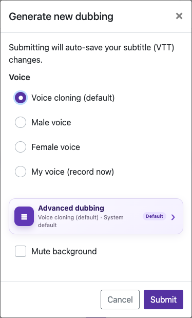 Open the voice choices — Mobile