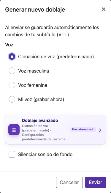 Abre las opciones de doblaje — Móvil