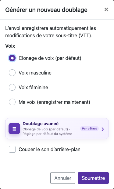 Ouvrir les options de doublage — Mobile
