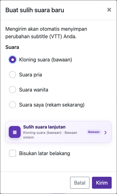 Buka pilihan sulih suara — Ponsel