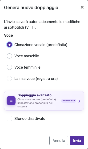 Apri le opzioni di doppiaggio — Mobile
