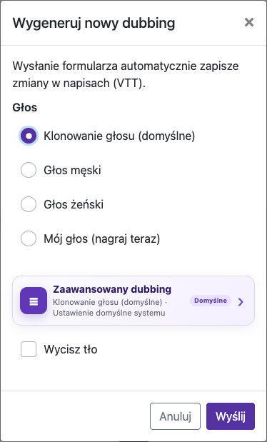Otwórz opcje dubbingu — Telefon