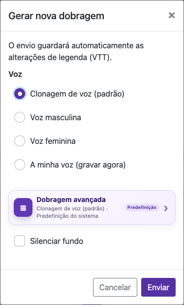 Abra as opções de dublagem — Celular