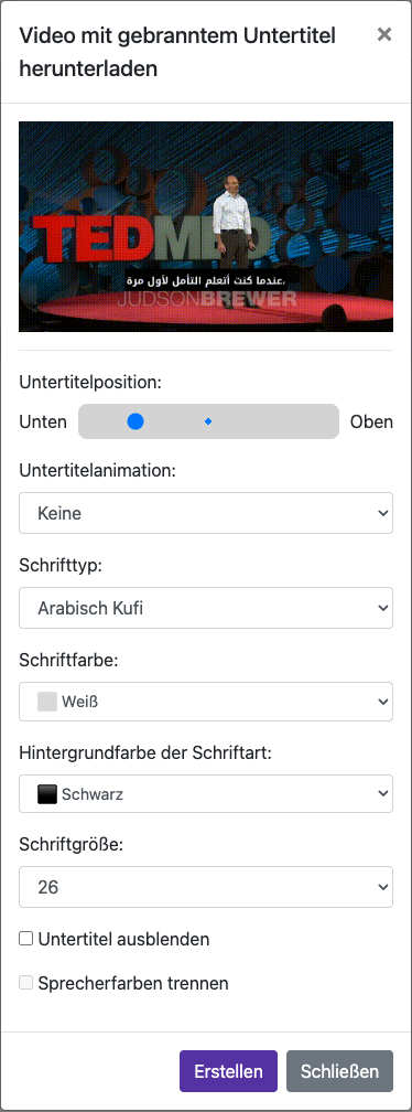 Untertiteldarstellung einstellen — Mobil