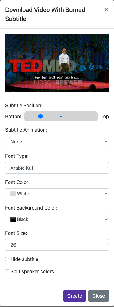 Set the caption appearance — Mobile