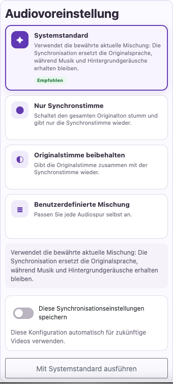 Stimme und Mischung auswählen — Mobil