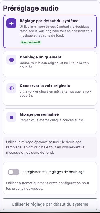 Choisir une voix et un mixage — Mobile