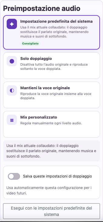 Seleziona voce e mix — Mobile