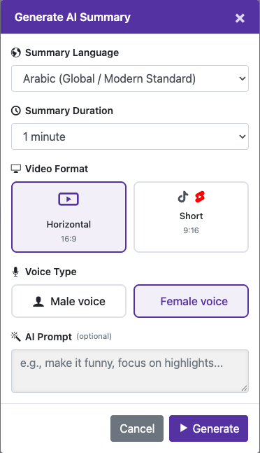 Choose the summary options — Mobile