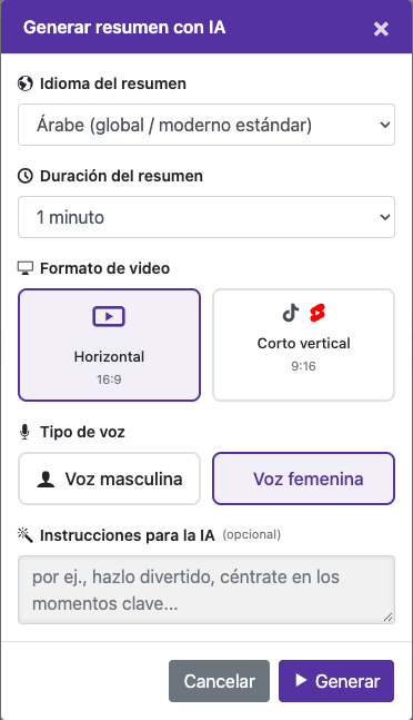 Elige las opciones del resumen — Móvil