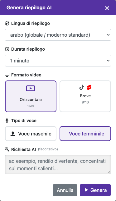 Scegli le opzioni del riepilogo — Mobile