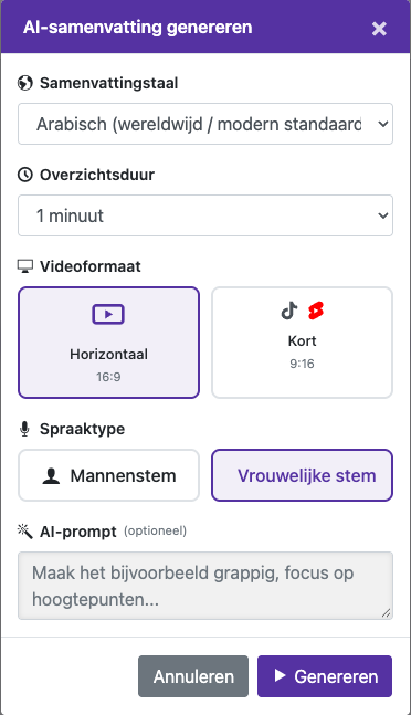 Kies de opties voor de samenvatting — Mobiel