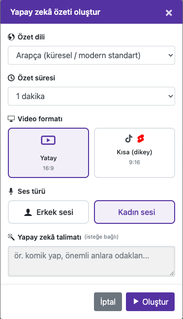 Özet seçeneklerini belirleyin — Mobil